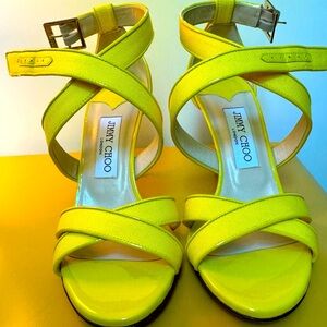 NWIB Jimmy Choo Canvas Patent Yelllow Sandal shoes
